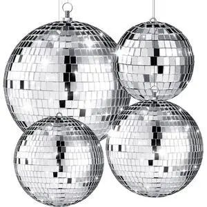 4 Pcs Large Disco Ball Decor - Silver Hanging Mirror Disco Balls Ornament for Stage Club Prom Props 70s Weddings Dance Music Birthday(12, 8, 6, 4 Inch) 4 Pcs Large Disco Ball Decor - Silver Hanging Mirror Disco Balls Ornament for Stage Club Prom Props 70s Weddings Dance Music Birthday(12, 8, 6, 4 Inch)