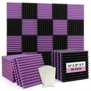 96 Pack Black/purple 12 "X 12 "X1" Acoustic Panels Studio Soundproofing Foam Wedge Tiles (Accompanied By Double-Sided Adhesive Tape) 96 Pack Black/purple 12 "X 12 "X1" Acoustic Panels Studio Soundproofing Foam Wedge Tiles (Accompanied By Double-Sided Adhesive Tape)