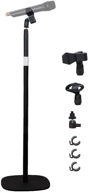 Mic Stand Floor Microphone Stand with Heavy Weighted Base, Adjustable Height from 18" to 63", Singing Stand with Mic Holder, Cable Clips Mic Stand Floor Microphone Stand with Heavy Weighted Base, Adjustable Height from 18" to 63", Singing Stand with Mic Holder, Cable Clips