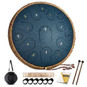 Steel Tongue Drum - 14 Inch 15 Note Tongue Drum - Hand Pan Drum with Music Book, Handpan Drums Mallets and Carry Bag, D Major (Navy Blue) Steel Tongue Drum - 14 Inch 15 Note Tongue Drum - Hand Pan Drum with Music Book, Handpan Drums Mallets and Carry Bag, D Major (Navy Blue)