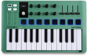 MiniLab 3 Limited Edition Mint Green 25 Key USB MIDI Keyboard Controller With 8 Multi-Color Drum Pads, 8 Knobs and Music Production Software Included MiniLab 3 Limited Edition Mint Green 25 Key USB MIDI Keyboard Controller With 8 Multi-Color Drum Pads, 8 Knobs and Music Production Software Included