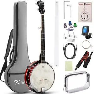 Banjo, 5 String Electric Acoustic Banjos with Remo Head Full Size 38 Inch Closed Back with Removable Resonator, Strings Pack, Finger Picks, Strap, Case for Beginners Adults Starter Gift Banjo, 5 String Electric Acoustic Banjos with Remo Head Full Size 38 Inch Closed Back with Removable Resonator, Strings Pack, Finger Picks, Strap, Case for Beginners Adults Starter Gift