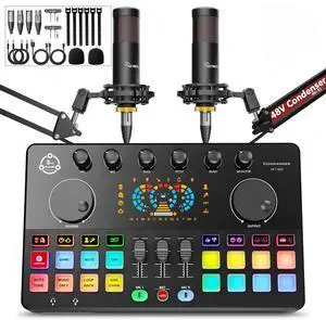 Podcast Equipment Bundle for 2, Audio Interface DJ Mixer with 48V XLR Condenser Microphone, RGB,Voice Change, for Streaming, Podcast Recording,Tiktok,PC, Smartphone COMMANDER M100 3rd Podcast Equipment Bundle for 2, Audio Interface DJ Mixer with 48V XLR Condenser Microphone, RGB,Voice Change, for Streaming, Podcast Recording,Tiktok,PC, Smartphone COMMANDER M100 3rd