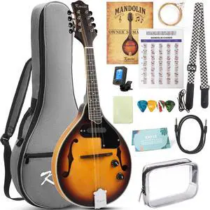 Mandolin Instrument A Style, Electric Acoustic Mandolins Instrument Kit 8 String with Tuner Strap Gig Bag Chord Chart for Beginners Adults Teens Youth Kid Mandolin Instrument A Style, Electric Acoustic Mandolins Instrument Kit 8 String with Tuner Strap Gig Bag Chord Chart for Beginners Adults Teens Youth Kid