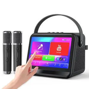 Karaoke Machine with Lyrics Display, Portable Bluetooth Speaker with 7 inch HD Touch Screen, WiFi Karaoke Player with 2 Wireless Mics for Home Party Family Gathering Birthday Gifts(Gray) Karaoke Machine with Lyrics Display, Portable Bluetooth Speaker with 7 inch HD Touch Screen, WiFi Karaoke Player with 2 Wireless Mics for Home Party Family Gathering Birthday Gifts(Gray)