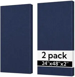 Sound Absorbing Acoustic Wall Panels 2 Pack, 2'' 24''x48'' Fiberglass Sound Dampening Panels, Large Fabric Wrapped Sound Proof Panels for Walls (Navy) Sound Absorbing Acoustic Wall Panels 2 Pack, 2'' 24''x48'' Fiberglass Sound Dampening Panels, Large Fabric Wrapped Sound Proof Panels for Walls (Navy)