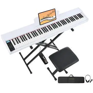 Digital Piano 88 Key Weighted with Piano Bench, 88 Key Full Size Semi Weighted Keyboard Piano, Electronic Piano for Beginner,with Adjustable Stand,Carrying Case,Sustain Pedal,Headphone (White) Digital Piano 88 Key Weighted with Piano Bench, 88 Key Full Size Semi Weighted Keyboard Piano, Electronic Piano for Beginner,with Adjustable Stand,Carrying Case,Sustain Pedal,Headphone (White)