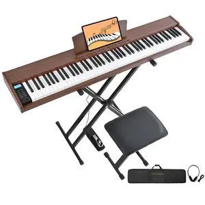 Digital Piano 88 Key Weighted with Piano Bench, 88 Key Full Size Semi Weighted Keyboard Piano, Electronic Piano for Beginner,with Adjustable Stand,Carrying Case,Sustain Pedal,Headphone (Brown) Digital Piano 88 Key Weighted with Piano Bench, 88 Key Full Size Semi Weighted Keyboard Piano, Electronic Piano for Beginner,with Adjustable Stand,Carrying Case,Sustain Pedal,Headphone (Brown)