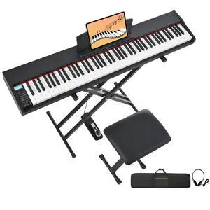 Digital Piano 88 Key Weighted with Piano Bench, 88 Key Full Size Semi Weighted Keyboard Piano, Electronic Piano for Beginner,with Adjustable Stand,Carrying Case,Sustain Pedal,Headphone (Black) Digital Piano 88 Key Weighted with Piano Bench, 88 Key Full Size Semi Weighted Keyboard Piano, Electronic Piano for Beginner,with Adjustable Stand,Carrying Case,Sustain Pedal,Headphone (Black)