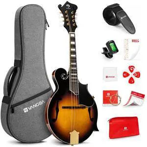 F-Style Mandolins Instrument 29-Fret, 8 String Acoustic Mandolin With Protective Plate, for Beginner Adults, Sunburst F-Style Mandolins Instrument 29-Fret, 8 String Acoustic Mandolin With Protective Plate, for Beginner Adults, Sunburst