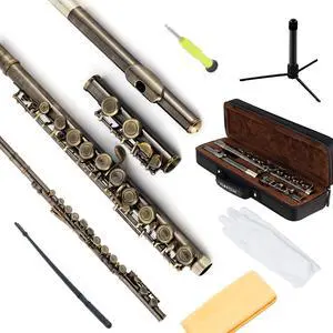 Closed Hole Flutes C 16 Key for Beginner, Kids, Student -Antique Flute with Case Stand and Cleaning kit Closed Hole Flutes C 16 Key for Beginner, Kids, Student -Antique Flute with Case Stand and Cleaning kit