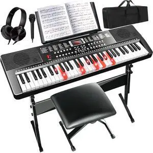 61 Key Electric Keyboard Piano for Beginners w/Light-Up Keys, Gifts, Full Set: Stand, Bench, Headphones, Padded Bag, Note Stickers, 70 Demos, 200 Rhythms/Tones, LED Display 61 Key Electric Keyboard Piano for Beginners w/Light-Up Keys, Gifts, Full Set: Stand, Bench, Headphones, Padded Bag, Note Stickers, 70 Demos, 200 Rhythms/Tones, LED Display