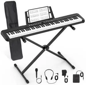 88 Key Piano Keyboard, Semi Weighted Electronic Digital Piano with Music Stand, Power Supply, Sustain Pedal, Bluetooth, Stand, MIDI, for Beginner Professional at Home, Stage 88 Key Piano Keyboard, Semi Weighted Electronic Digital Piano with Music Stand, Power Supply, Sustain Pedal, Bluetooth, Stand, MIDI, for Beginner Professional at Home, Stage