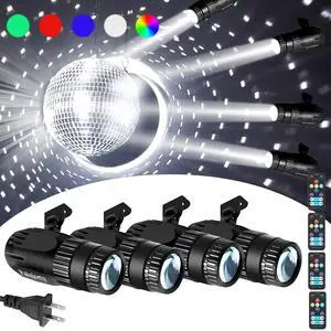 Pinspot Light with Remote Control, 4 Pack Multicolor LED Pin Lights, Plug-in Spotlight for Mirror Ball (65'' Extra-Long Power Cord) Pinspot Light with Remote Control, 4 Pack Multicolor LED Pin Lights, Plug-in Spotlight for Mirror Ball (65'' Extra-Long Power Cord)