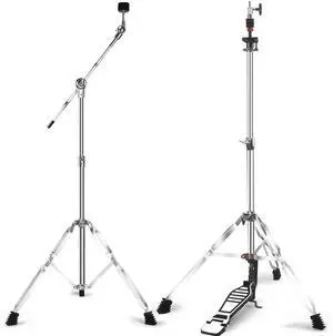 Hi Hat Stand + Boom Cymbal Stand Set for Crash, Ride, Splash Cymbal | Upgraded 3-Leg Adjustable Hi-Hat Cymbal Stand with Smooth Pedal, Adjustable Boom Cymbal Stand for Drum Hardware Hi Hat Stand + Boom Cymbal Stand Set for Crash, Ride, Splash Cymbal | Upgraded 3-Leg Adjustable Hi-Hat Cymbal Stand with Smooth Pedal, Adjustable Boom Cymbal Stand for Drum Hardware