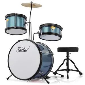 Kids Drum Set 3-Piece for Beginners, 14 inch Drum Kit with Adjustable Throne, Cymbal, Pedal & Two Pairs of Drumsticks, Junior Drum Set with Bass Tom Snare Drum, Metallic Sky Blue Kids Drum Set 3-Piece for Beginners, 14 inch Drum Kit with Adjustable Throne, Cymbal, Pedal & Two Pairs of Drumsticks, Junior Drum Set with Bass Tom Snare Drum, Metallic Sky Blue