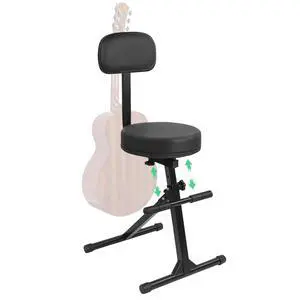 Guitar Stool with Back Support, Height Adjustable Professional Seat with Hanger, Musician Stool Guitarist Throne Guitar Chair, Black Guitar Stool with Back Support, Height Adjustable Professional Seat with Hanger, Musician Stool Guitarist Throne Guitar Chair, Black