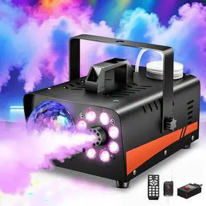 1200W Fog Machine, Smoke Machine Fog with Disco Ball Lights, 6000CFM with 13-Color LED Effects, Wired And Wireless Remote Controls, Ideal for Indoor, Outdoor, Wedding, Parties, and Halloween 1200W Fog Machine, Smoke Machine Fog with Disco Ball Lights, 6000CFM with 13-Color LED Effects, Wired And Wireless Remote Controls, Ideal for Indoor, Outdoor, Wedding, Parties, and Halloween