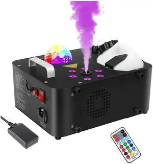 Fog Machine,1000W DJ Smoke Machine Maker with Disco Ball&6 RGB LED Lights Produce 30000 CFM Smoke Vertically or Horizontally by Remote Control for DJ Party Wedding Stage Show Lighting Fog Machine,1000W DJ Smoke Machine Maker with Disco Ball&6 RGB LED Lights Produce 30000 CFM Smoke Vertically or Horizontally by Remote Control for DJ Party Wedding Stage Show Lighting
