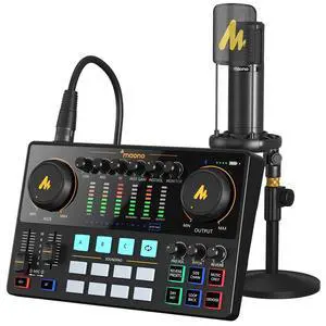 AME2A Podcast Equipment Bundle, Audio Interface and XLR Condenser Mic | 48V phantom power, Bluetooth, 11 custom sound pads, podcast recording, YouTube/TikTok live streaming, PC and home creators AME2A Podcast Equipment Bundle, Audio Interface and XLR Condenser Mic | 48V phantom power, Bluetooth, 11 custom sound pads, podcast recording, YouTube/TikTok live streaming, PC and home creators