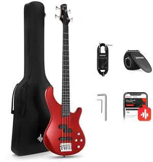 Electric Bass Guitar 4 Strings Full-Size Standard Bass PJ-Style Electric Bass for Adults with Free Online Lesson,Gig Bag Guitar Strap and Guitar Cable Included, DPJ-100, Red Electric Bass Guitar 4 Strings Full-Size Standard Bass PJ-Style Electric Bass for Adults with Free Online Lesson,Gig Bag Guitar Strap and Guitar Cable Included, DPJ-100, Red