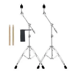 2 Pack Boom Cymbal Stand + Drum Sticks Holder + 2 Pair of 5A Drum Sticks | Adjustable Cymbal Stand With Counterweight Adapter for Heavy Duty Mounting Crash, Ride, Splash Cymbals, Double Braced Legs 2 Pack Boom Cymbal Stand + Drum Sticks Holder + 2 Pair of 5A Drum Sticks | Adjustable Cymbal Stand With Counterweight Adapter for Heavy Duty Mounting Crash, Ride, Splash Cymbals, Double Braced Legs