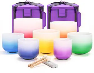 432HZ 6-12 Inch Set of 7 Aria Gradient Design Crystal Singing Bowls | Frosted Quartz Singing Bowls with 2 PCS Carry Case Bag for Sound Healing Yoga and Meditation 432HZ 6-12 Inch Set of 7 Aria Gradient Design Crystal Singing Bowls | Frosted Quartz Singing Bowls with 2 PCS Carry Case Bag for Sound Healing Yoga and Meditation