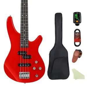 Electric Bass Guitar 4 Strings Full-Size Standard Bass PB-Style Beginner Kit Black for Starter with Gig Bag Guitar Strap and Guitar Cable(PJ-Red) Electric Bass Guitar 4 Strings Full-Size Standard Bass PB-Style Beginner Kit Black for Starter with Gig Bag Guitar Strap and Guitar Cable(PJ-Red)