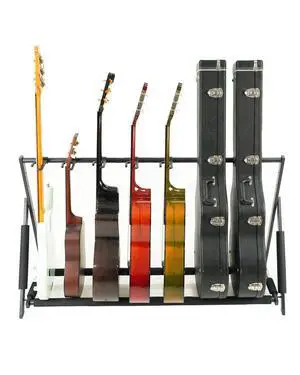 Multi Guitar Stand, Foldable 7 Holder Rack with Adjustable Height & Width, Easy Assembly & Storage, Reliable Soft Foam Padding to Protect Acoustic or Electric Guitars & Basses, Black Multi Guitar Stand, Foldable 7 Holder Rack with Adjustable Height & Width, Easy Assembly & Storage, Reliable Soft Foam Padding to Protect Acoustic or Electric Guitars & Basses, Black