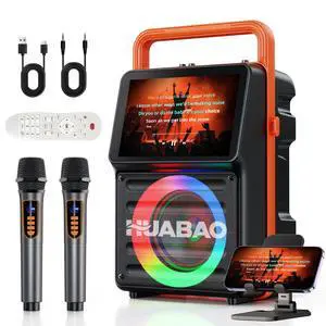 Karaoke Machine with 10.1 Built-in Screen, Bluetooth Speaker with Lyrics Display, Wireless Screen Mirroring for iOS & Android, PA System with Lights, 2 Rechargeable Mics, 5400mAh, Perfect for Parties Karaoke Machine with 10.1 Built-in Screen, Bluetooth Speaker with Lyrics Display, Wireless Screen Mirroring for iOS & Android, PA System with Lights, 2 Rechargeable Mics, 5400mAh, Perfect for Parties