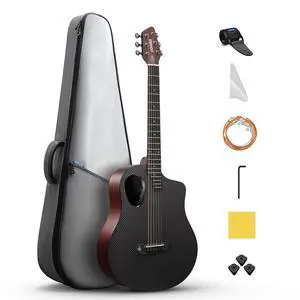 Carbon Wood Acoustic Electric Guitar Bundle for Beginner Intermediate with Built-in Pickups, 38 Inch, RISING-G2 (Wine Red) Carbon Wood Acoustic Electric Guitar Bundle for Beginner Intermediate with Built-in Pickups, 38 Inch, RISING-G2 (Wine Red)