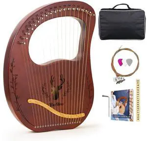 Lyre Harp, 19-String Mahogany Lyra Harp Kit, Stringed Musical Instruments with Tuning Wrench Bag Instructions Extra Strings for Beginners Adults Lyre Harp, 19-String Mahogany Lyra Harp Kit, Stringed Musical Instruments with Tuning Wrench Bag Instructions Extra Strings for Beginners Adults