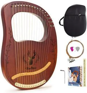 Lyre Harp, 16-String Mahogany Lyra Harp Kit, Stringed Musical Instruments with Tuning Wrench Bag Instructions Extra Strings for Beginners Adults Lyre Harp, 16-String Mahogany Lyra Harp Kit, Stringed Musical Instruments with Tuning Wrench Bag Instructions Extra Strings for Beginners Adults