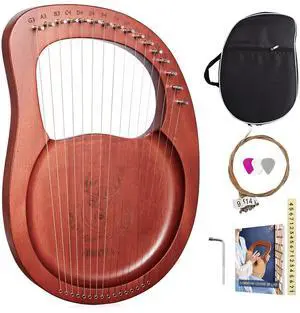 Lyre Harp, 16-String Mahogany Lyra Harp Kit, Stringed Musical Instruments with Tuning Wrench Bag Instructions Extra Strings for Beginners Adults Lyre Harp, 16-String Mahogany Lyra Harp Kit, Stringed Musical Instruments with Tuning Wrench Bag Instructions Extra Strings for Beginners Adults