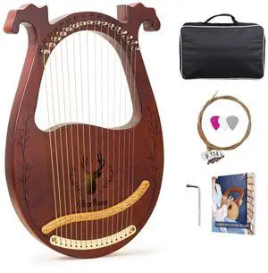 Lyre Harp, 16-String Mahogany Lyra Harp Kit, Stringed Musical Instruments with Tuning Wrench Bag Instructions Extra Strings for Beginners Adults Lyre Harp, 16-String Mahogany Lyra Harp Kit, Stringed Musical Instruments with Tuning Wrench Bag Instructions Extra Strings for Beginners Adults