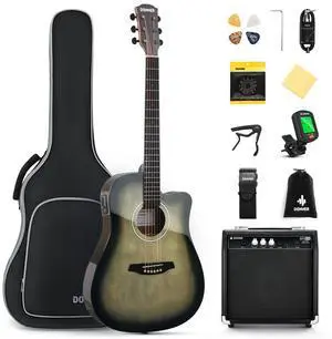 Acoustic Electric Guitar Full Size Kit for Beginner Intermediate with Amplifier Capo Pick Tuner Strings Strap - 41 Inch Acoustic Electric Guitar Full Size Kit for Beginner Intermediate with Amplifier Capo Pick Tuner Strings Strap - 41 Inch