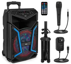 Portable Bluetooth PA Speaker System - 800W Outdoor Bluetooth Speaker Portable PA System w/ Microphone In, Party Lights, MP3/USB, FM Radio, Rolling Wheels - Mic, Remote - PPHP122SM,Black Portable Bluetooth PA Speaker System - 800W Outdoor Bluetooth Speaker Portable PA System w/ Microphone In, Party Lights, MP3/USB, FM Radio, Rolling Wheels - Mic, Remote - PPHP122SM,Black