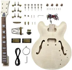 DIY Electric Guitar Kit,Semi-Hollow Body Electric Guitar,with Paulownia Wood Core and Maple Plywood,6 Strings,Build Your Own Guitar DIY Electric Guitar Kit,Semi-Hollow Body Electric Guitar,with Paulownia Wood Core and Maple Plywood,6 Strings,Build Your Own Guitar