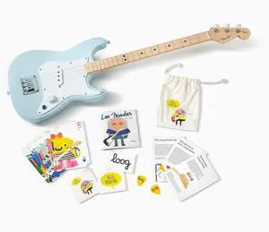 Loog Stratocaster 3-String Electric Guitar for Kids, Beginner Guitar, Includes Chord Flash Cards, Learning App, Educational Booklet, Picks, and Stickers, Sonic Blue Loog Stratocaster 3-String Electric Guitar for Kids, Beginner Guitar, Includes Chord Flash Cards, Learning App, Educational Booklet, Picks, and Stickers, Sonic Blue