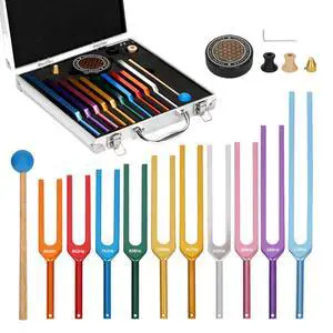 10 PCS Tuning Fork Set, Solfeggio Sound Healing Forks with Activator | 174-963Hz aluminum alloy tuning forks with color coding, feet and activator included for meditation, yoga and relaxation 10 PCS Tuning Fork Set, Solfeggio Sound Healing Forks with Activator | 174-963Hz aluminum alloy tuning forks with color coding, feet and activator included for meditation, yoga and relaxation