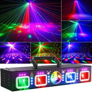 DJ Light, Pro 6 in 1 DMX & Sound Activated Laser Show Machine with Disco Ball Lights, RGBW & UV Strobe Party Lights with Dj Light for Home Party Gig Bar Stage Lighting DJ Light, Pro 6 in 1 DMX & Sound Activated Laser Show Machine with Disco Ball Lights, RGBW & UV Strobe Party Lights with Dj Light for Home Party Gig Bar Stage Lighting