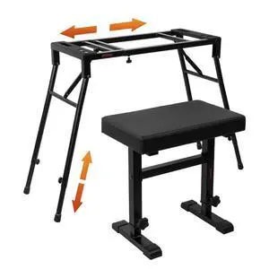 Collapsible Piano Keyboard Stand & Bench Set, Portable Digital Piano Stand for 54-88 Key Electric Pianos & Adjustable Piano Bench, Music Keyboard Bench Seat, Chair, Black, SKT-01 & SPB-M60 Collapsible Piano Keyboard Stand & Bench Set, Portable Digital Piano Stand for 54-88 Key Electric Pianos & Adjustable Piano Bench, Music Keyboard Bench Seat, Chair, Black, SKT-01 & SPB-M60