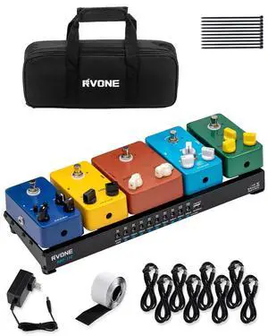 Guitar Pedal Board with Power Supply, 10 Isolated Outputs Aluminum Alloy Portable Board with Bag, Compact Mini Powered Pedalboard for Guitar Effects (14.5"x5.2", Black) Guitar Pedal Board with Power Supply, 10 Isolated Outputs Aluminum Alloy Portable Board with Bag, Compact Mini Powered Pedalboard for Guitar Effects (14.5"x5.2", Black)