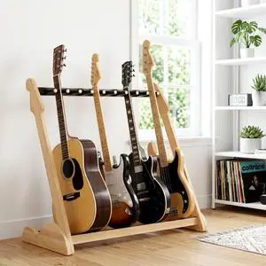 Bamboo Guitar Rack for Multiple Guitars, Adjustable Guitar Stand(Natural-B) | Natural Bamboo Adjustable Dividers Protective Padding Stable Floor Design Fits Acoustic, Electric & Bass Bamboo Guitar Rack for Multiple Guitars, Adjustable Guitar Stand(Natural-B) | Natural Bamboo Adjustable Dividers Protective Padding Stable Floor Design Fits Acoustic, Electric & Bass