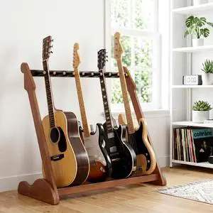 Bamboo Guitar Rack for Multiple Guitars, Adjustable Guitar Stand(Walnut-B) | Natural Bamboo Adjustable Dividers Protective Padding Stable Floor Design Fits Acoustic, Electric & Bass Bamboo Guitar Rack for Multiple Guitars, Adjustable Guitar Stand(Walnut-B) | Natural Bamboo Adjustable Dividers Protective Padding Stable Floor Design Fits Acoustic, Electric & Bass