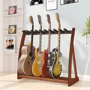 Bamboo Guitar Rack for Multiple Guitars, Adjustable Guitar Stand(Walnut) | Natural Bamboo Adjustable Dividers Protective Padding Stable Floor Design Fits Acoustic, Electric & Bass Bamboo Guitar Rack for Multiple Guitars, Adjustable Guitar Stand(Walnut) | Natural Bamboo Adjustable Dividers Protective Padding Stable Floor Design Fits Acoustic, Electric & Bass