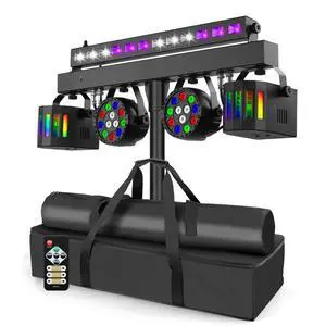 DJ Lights Stand for Parties - Professional 5in1 LED DJ Lighting System with Stand, DMX512, Sound Activated Stage Lights Package for Wedding Live Band Disco Club Gig Bar Booth Show Events DJ Lights Stand for Parties - Professional 5in1 LED DJ Lighting System with Stand, DMX512, Sound Activated Stage Lights Package for Wedding Live Band Disco Club Gig Bar Booth Show Events