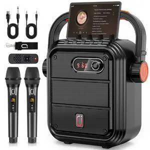 Karaoke Machine with 2 Wireless Microphones, 5200mAh Portable Speaker Set Bluetooth 5.0 Rechargeable PA System with TWS,FM, REC,Stage Subwoofer Supports BT/USB/TF Card/Aux for Party Karaoke Machine with 2 Wireless Microphones, 5200mAh Portable Speaker Set Bluetooth 5.0 Rechargeable PA System with TWS,FM, REC,Stage Subwoofer Supports BT/USB/TF Card/Aux for Party