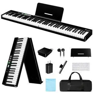 88 Key Portable Piano Keyboard, Semi-Weighted Folding Piano Full Size, Ultra Sound Upgrand Imitation Wood Texture Keyboard w/MIDI Bluetooth LCD Display Screen, Sustain Pedal for Beginners Adult 88 Key Portable Piano Keyboard, Semi-Weighted Folding Piano Full Size, Ultra Sound Upgrand Imitation Wood Texture Keyboard w/MIDI Bluetooth LCD Display Screen, Sustain Pedal for Beginners Adult