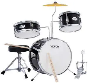 Kids Drum Set, 14 in 3-Piece Beginner Drum Sets Junior Drums Set with Adjustable Throne, Two Pairs of Drumsticks, Cymbal, PedalTom Snare Bass, Starter Drum Kit for Children, Black Kids Drum Set, 14 in 3-Piece Beginner Drum Sets Junior Drums Set with Adjustable Throne, Two Pairs of Drumsticks, Cymbal, PedalTom Snare Bass, Starter Drum Kit for Children, Black